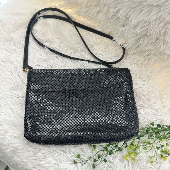 Whiting & Davis Vintge Sparkly Black Metal Mesh Zip Clutch Shoulder Evening Bag - Picture 9 of 10